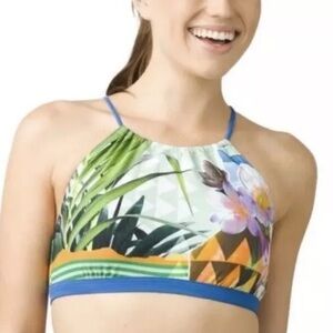 PRANA Brina Bikini Swim Top Bluegrass Paradise sz medium - halter blue/green